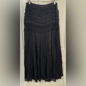 DIMRI Boho Lace Midi Skirt Black Tiered Crochet Trim Size S NWT